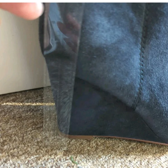 Gorgeous Blue Suede Boots 8 1/2 Covered Wedge Heel - Picture 7 of 12